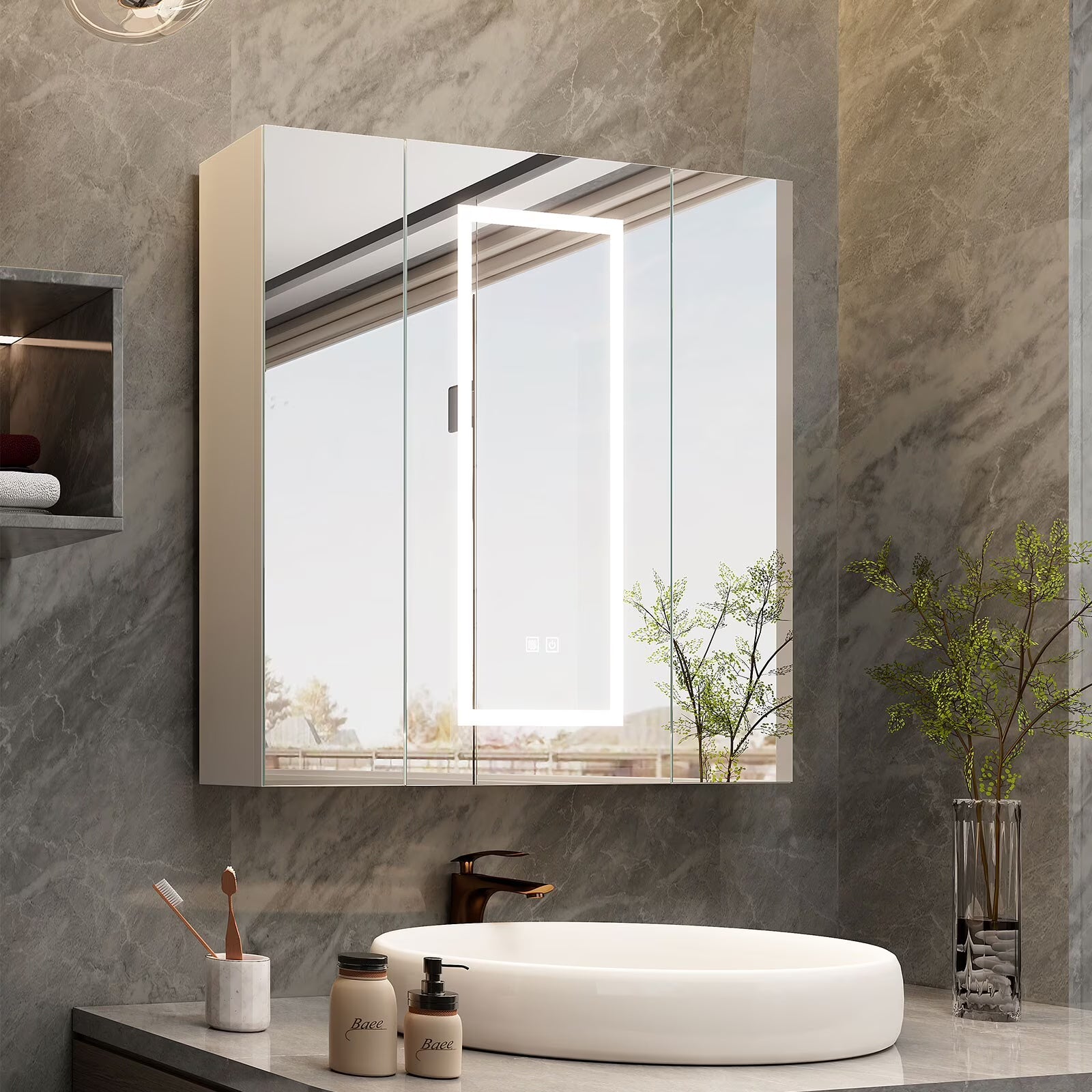 LED Lighted Medicine Cabinet With Mirror Large 3 Doors Medicine Cabinet Bathroom