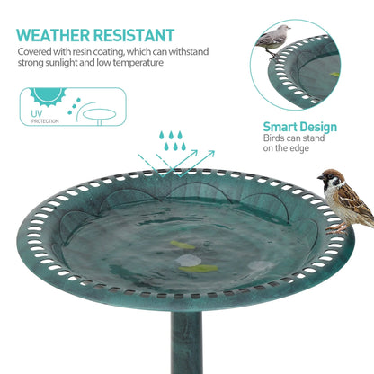 HomGarden 28" Vintage Bird Bath Antique Green Birdbath Outdoor Garden Backyard Dcor