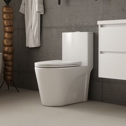 Albriya A1854 One Piece Toilet, Modern Elongated Toilet Power Dual Flush 1.1/1.6 GPF with Comfortable Chair Seat ADA Height 16 1/4’�?for Bathroom, 12’�?Rough-In, MaP 1000g, Grey