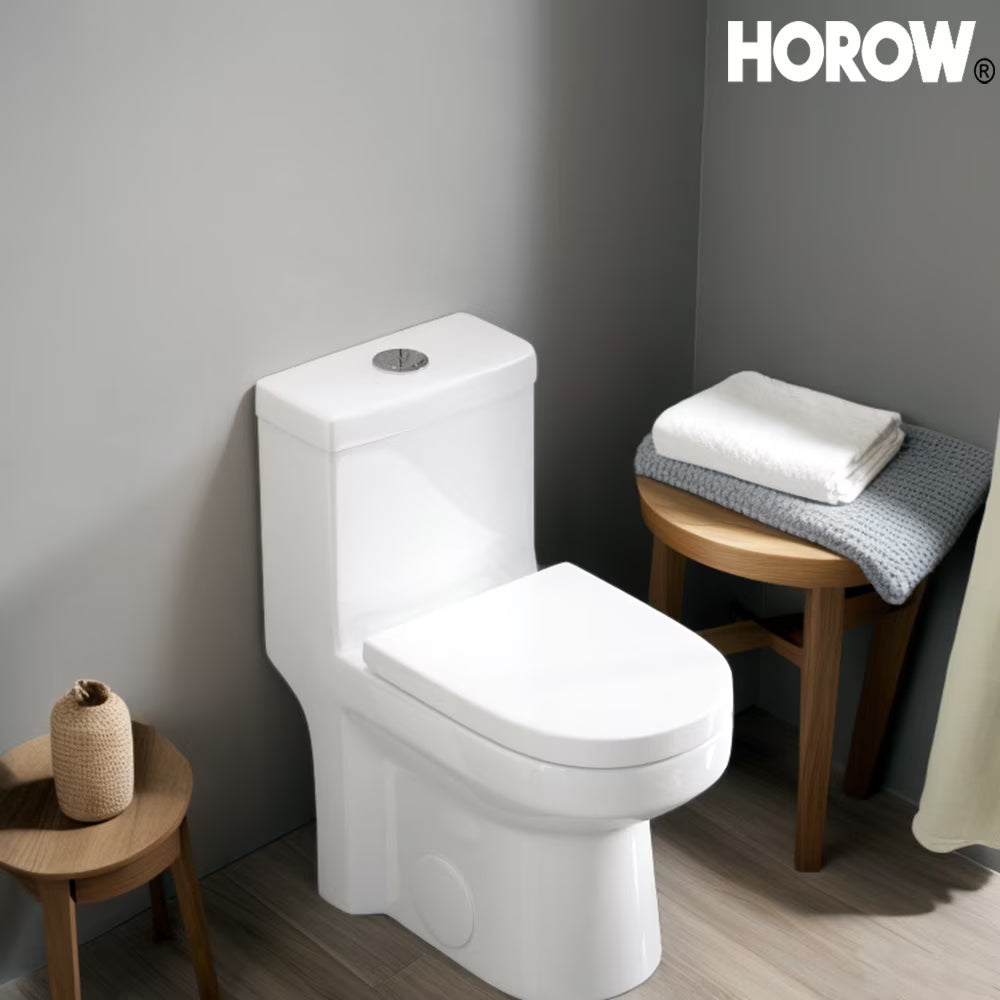 HOROW Upgraded One Piece Ultra Ceramic 0.8/1.28+ GPF Dual Flush Small Compact Toilets for Bathrooms