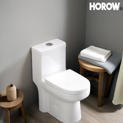 HOROW Upgraded One Piece Ultra Ceramic 0.8/1.28+ GPF Dual Flush Small Compact Toilets for Bathrooms
