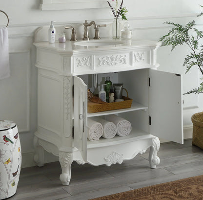 33" Benton Collection Benson Antique White French Bathroom Vanity HF-021W-AW