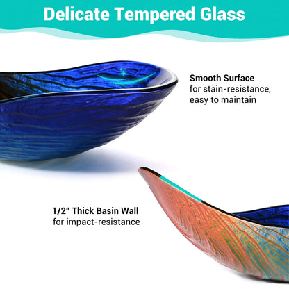 Aquaterior Bathroom Vessel Sink Tempered Glass Vessel Sink WaterDrop Artistic Vanity Above Counter Top Mount Basin