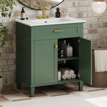 Harper & Bright Designs 30" Bathroom Vanity Combo with Ceramic Sink, Bathroom Vanity Cabinet with Soft Close Doors and Adjustable Shelves, Green