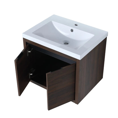 Bathroom Vanity with Sink, Bathroom Vanity with Float Mounting Design, 24 Inch Bathroom Sink Cabinet with Soft Close Doors for Bathroom, California Walnut