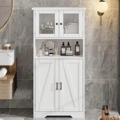 AOILE Farmhouse Bathroom Storage Cabinet with Glass Doors & Adjustable Shelves, Freestanding Kitchen Pantry Cabinet