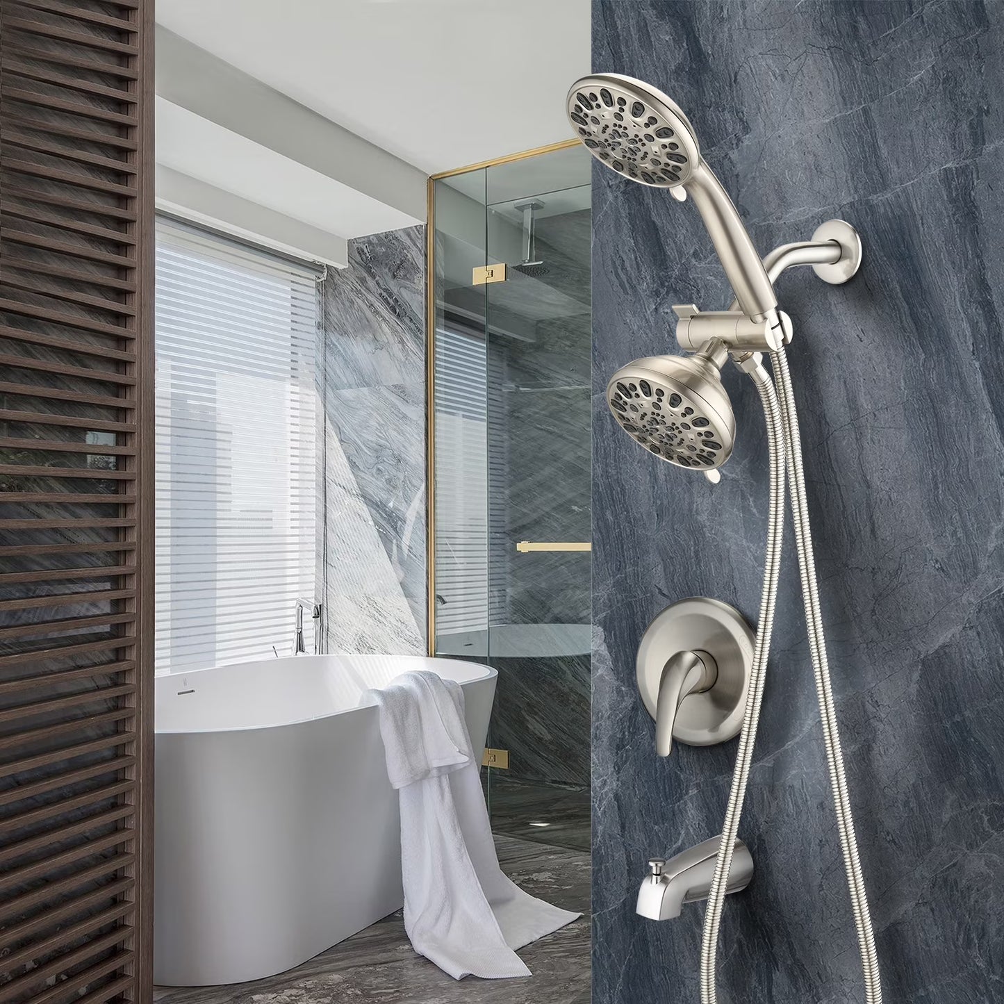 Proox 5 inch High Pressure Dual 2 in 1 Rain Showering Faucet Handheld Combo Set with Bathtub Spout