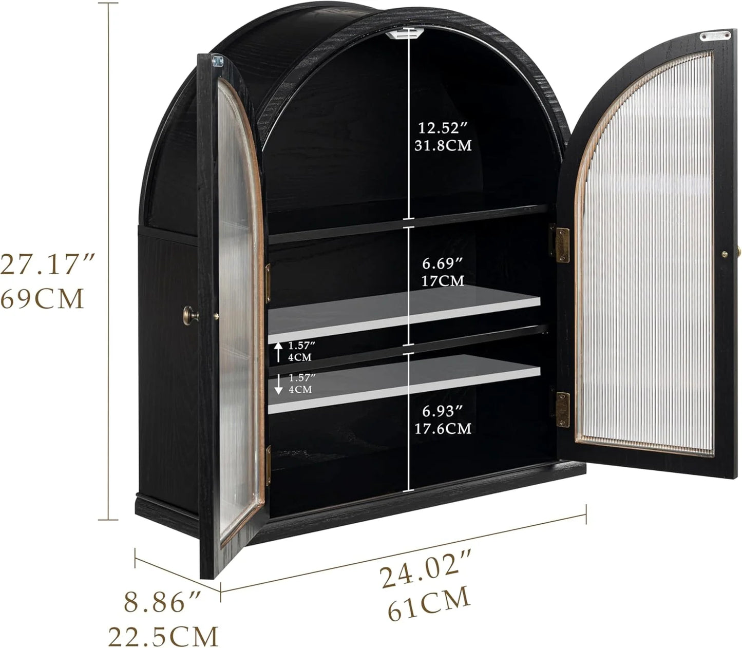ANHDAH Arched Wall Cabinet Over Toilet, 2-Door Modern Medicine Storage with 2 Shelves. Space-Saving Mounted Organizer for Bathroom Towels & Cosmetics.