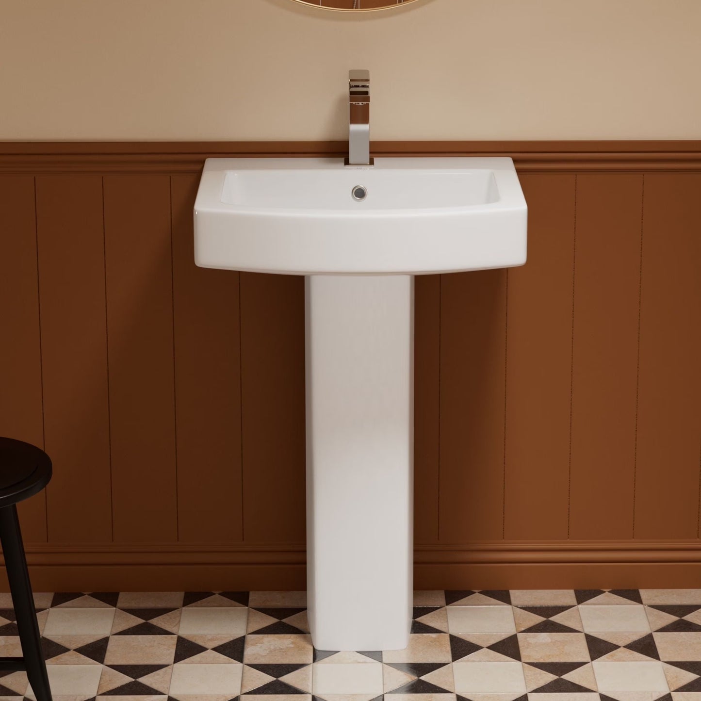 Los Flexi 20" x 17" Glossy White Pedestal Sink for Small Bathrooms with Overflow and Single Faucet Hole