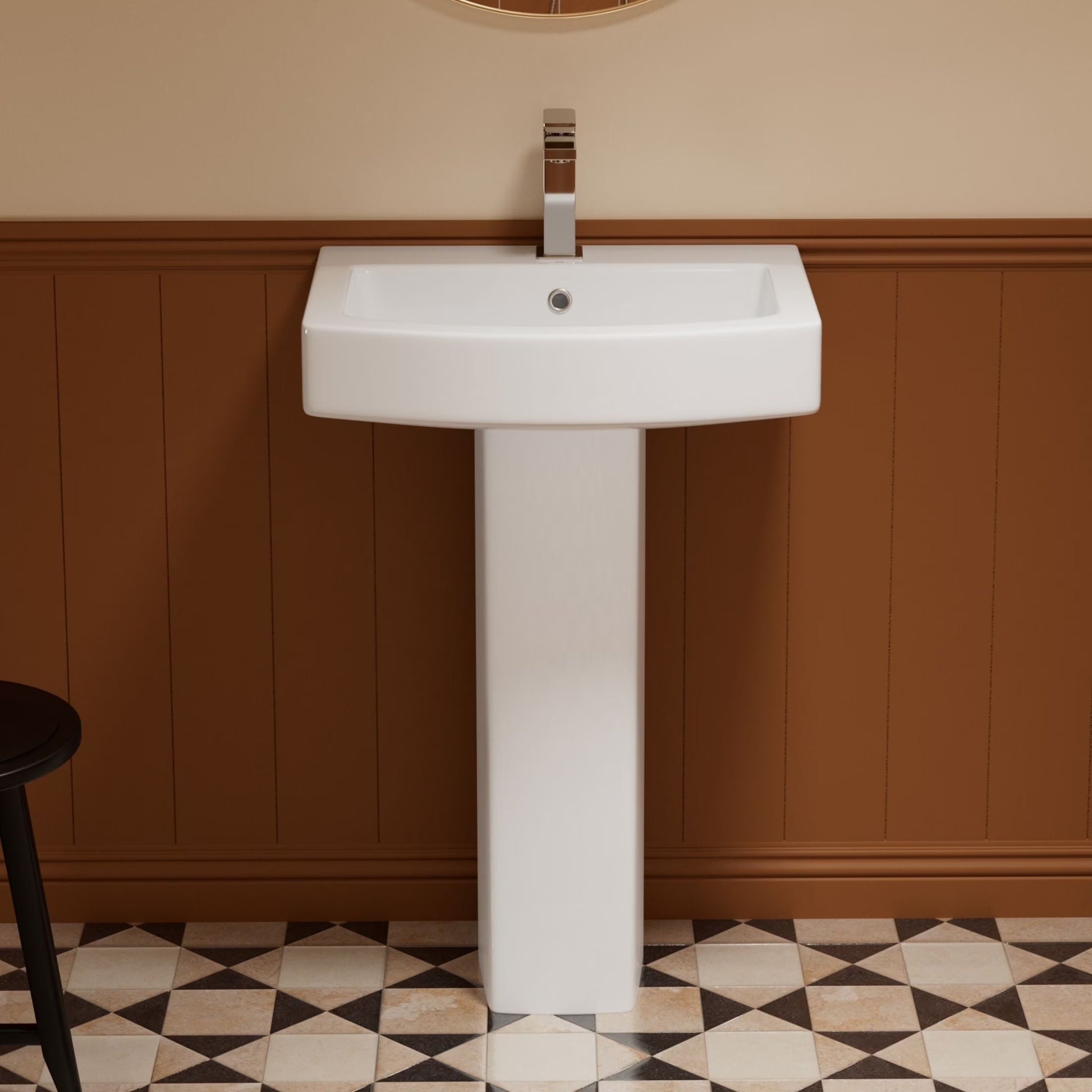 Los Flexi 20" x 17" Glossy White Pedestal Sink for Small Bathrooms with Overflow and Single Faucet Hole
