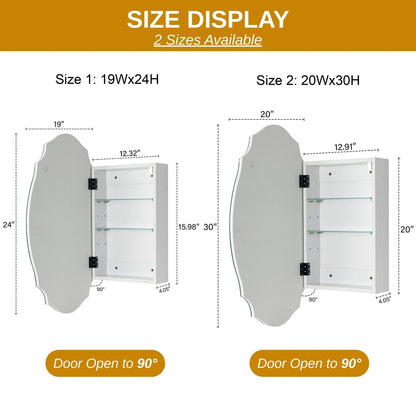 Frameless Irregular Medicine Cabinet with Beveled Mirror Bathroom Medicine Cabinet Mirror with Storage for Bathroom, 19'' H x 24'' W