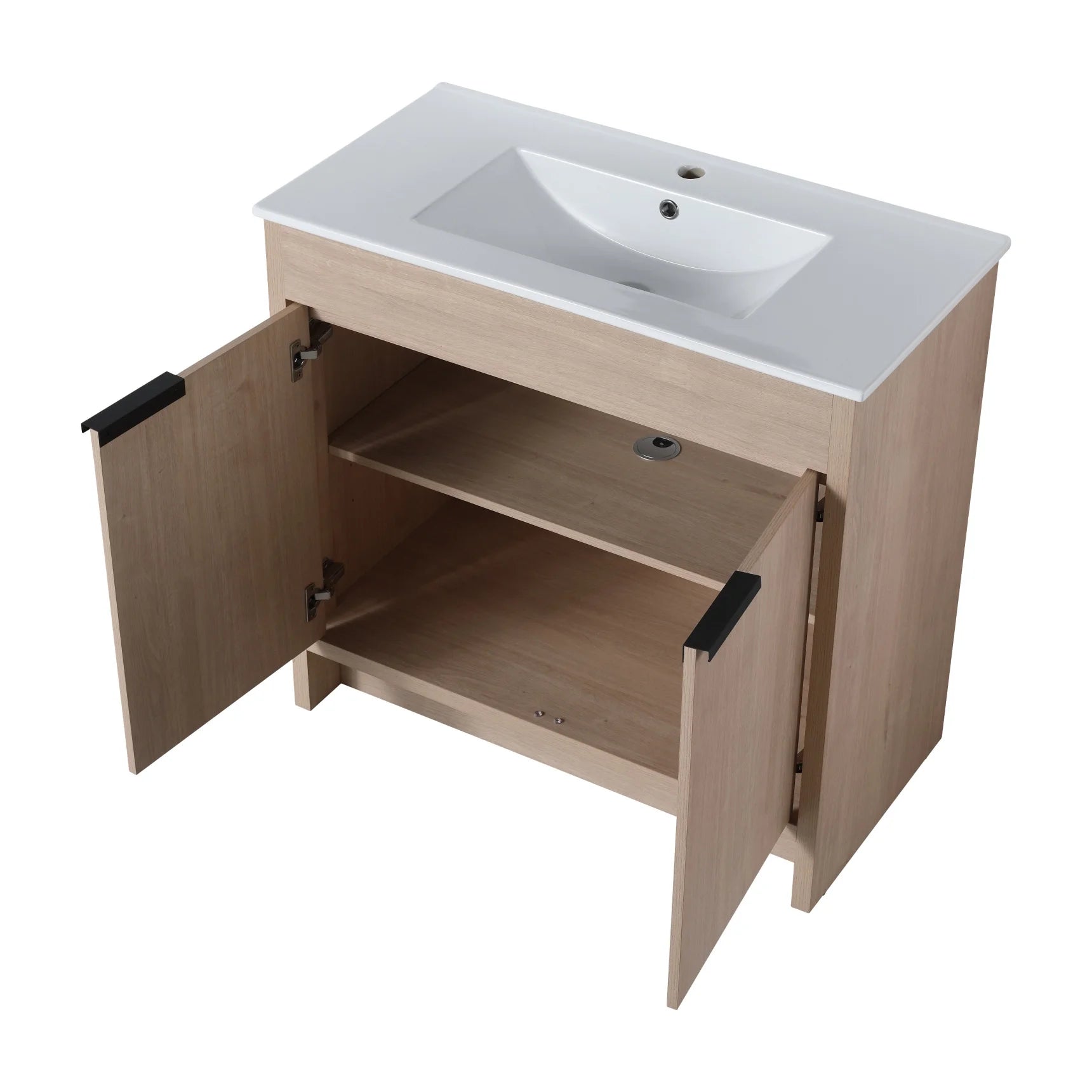 36 Inch Bathroom Vanity with White Ceramic Sink Combo, Large Storage Modern Freestanding Small Single Bath Vanity for Bathroom, Plain Light Oak