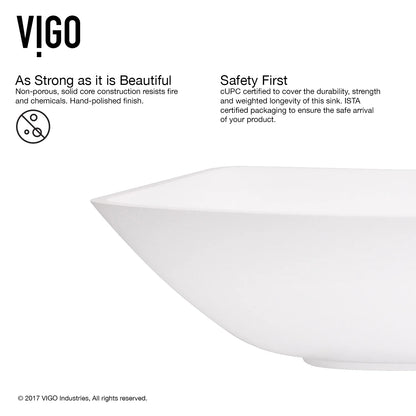 VIGO Hyacinth Modern White Matte Stone 14 in. L x 14 in. W x 4 in. H Square Vessel Bathroom Sink
