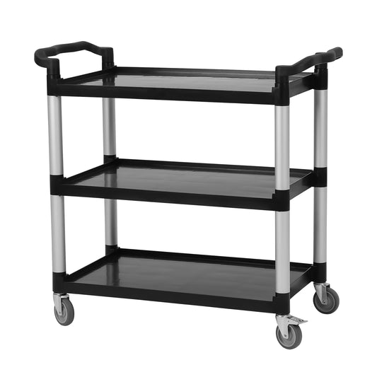 Utility Cart with Lockable Wheels,3-Tier Rolling Cart,360 lb Capacity Heavy Duty Cart for Warehouse,Kitchen,Office,Restaurant,Bathroom,Black