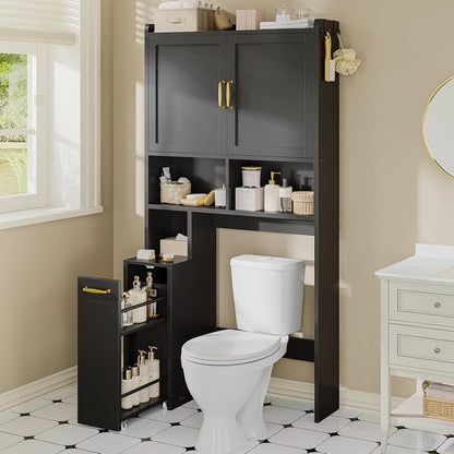 Frhnenha Over The Toilet Storage Cabinet with Pulley, Bathroom Storage Cabinet, with Adjustable Shelf and Open Shelf for Bathroom, Restroom, Laundry, White