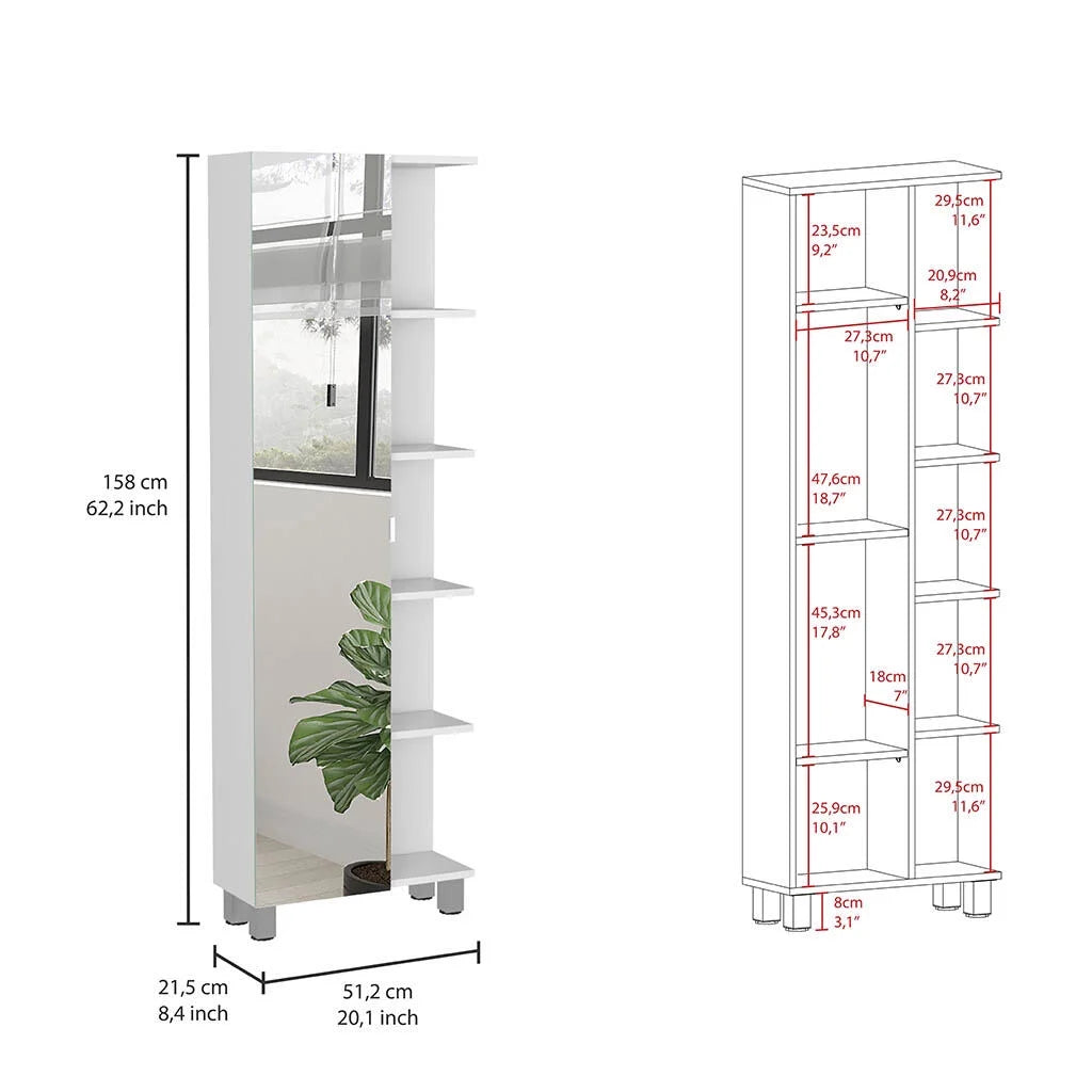 DUOSONG Urano Mirror Linen Cabinet, Four Interior Shelves, Five External Shelves -White White Particle Board Bath & Faucets Bathroom Storage