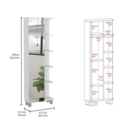 DUOSONG Urano Mirror Linen Cabinet, Four Interior Shelves, Five External Shelves -White White Particle Board Bath & Faucets Bathroom Storage