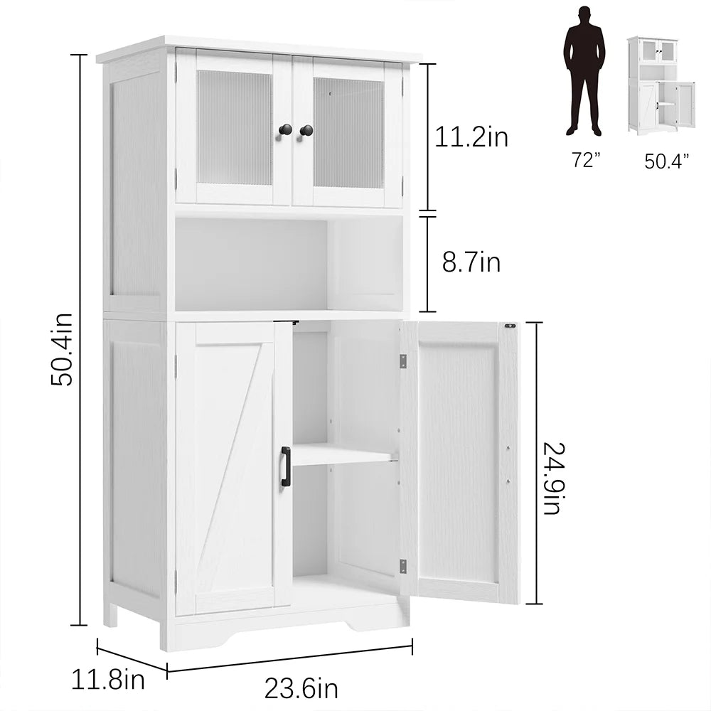 WhizMax Storage Cabinet with Glass Doors and Adjustable Shelves, Bathroom Cabinet, Freestanding Kitchen Pantry Cabinet for Living Room, Dining Room,White
