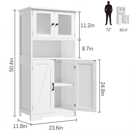 WhizMax Storage Cabinet with Glass Doors and Adjustable Shelves, Bathroom Cabinet, Freestanding Kitchen Pantry Cabinet for Living Room, Dining Room,White