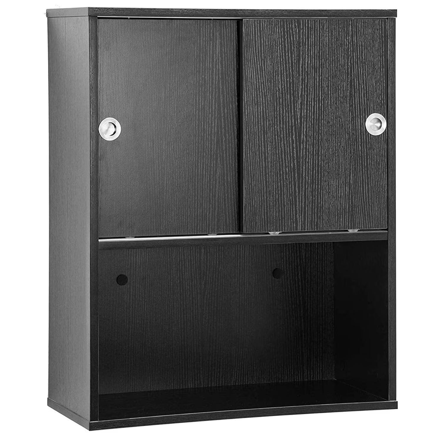 BarberPub Wall Mounted Bathroom Storage Cabinet with Sliding Door and Shelf, Salon Storage Equipment, 30"(H)x 23.6"(W), Black