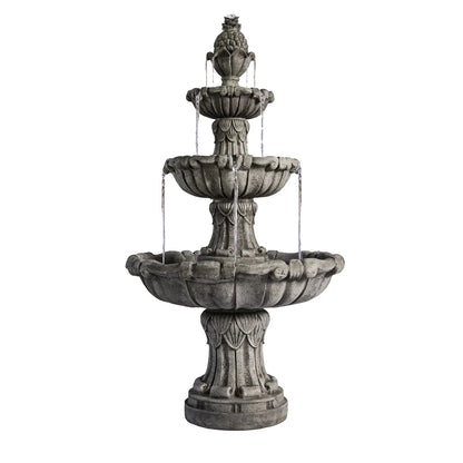 XBrand 58.3" 3-Tier Outdoor Freestanding Water Fountain - Classic Leaf Design, Large Bird Bath with Pump - Ideal for Yard, Lawn and Garden D��cor