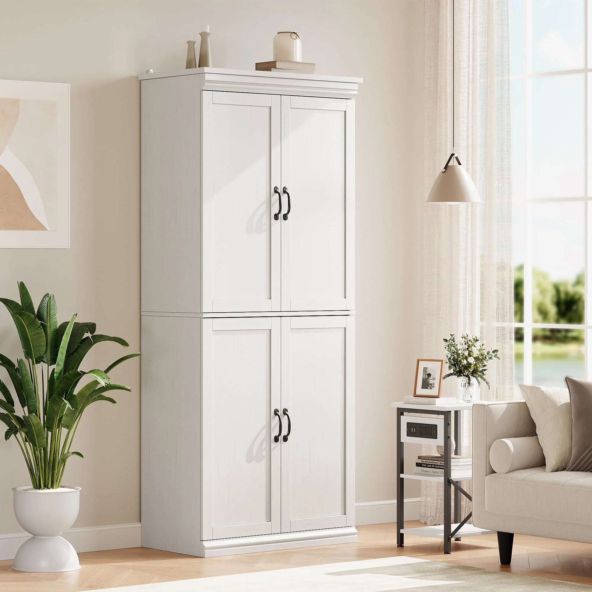 DSstyles Pantry Cabinet, Freestanding Kitchen Pantry Storage Cabinet,70" Cupboard, Tall Storage Cabinet with Doors and Adjustable Shelves, for Bathroom, Dining Room, Living Room, Antique White/Gray