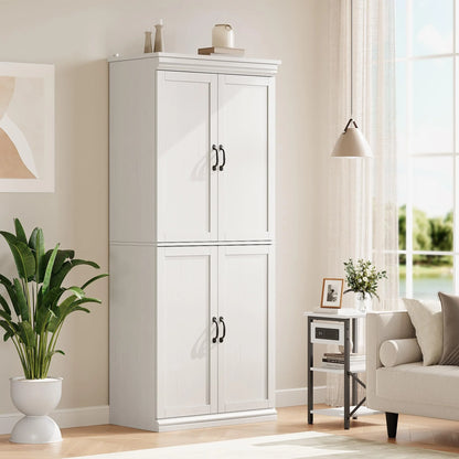 DSstyles Pantry Cabinet, Freestanding Kitchen Pantry Storage Cabinet,70" Cupboard, Tall Storage Cabinet with Doors and Adjustable Shelves, for Bathroom, Dining Room, Living Room, Antique White/Gray