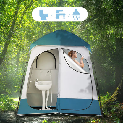 Xilee Shower Tent Camping,2-Room Portable Changing Room, Outdoor Shower Enclosure, Pop Up Privacy Tent Shelter with Floor & Doors, Waterproof & Lightweight, Camping Toilet Bathroom Blue/White