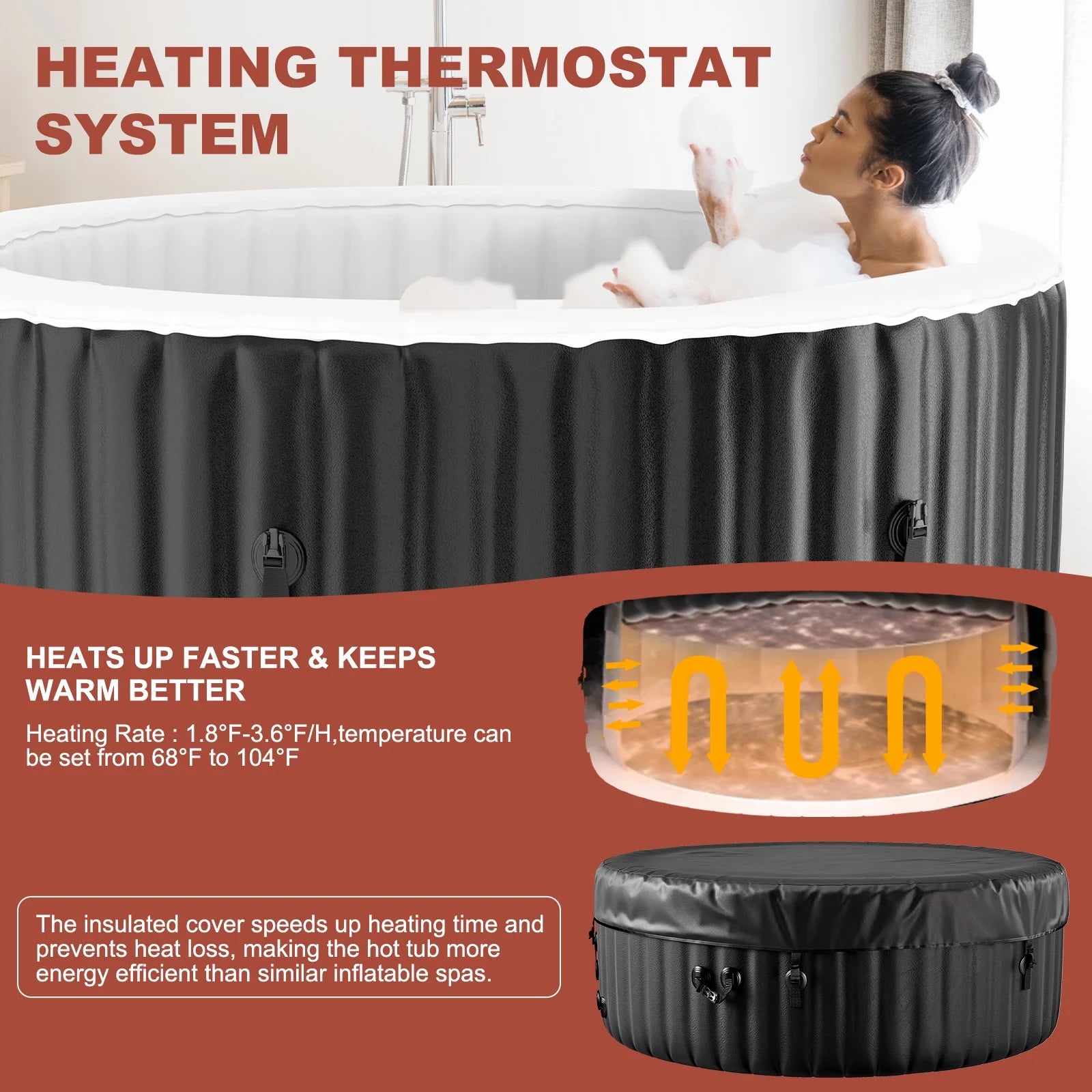 MOPHOTO 72" X 72" X 25" 2-4 Person Inflatable Hot Tub, Large Portable Round Hot tub with 120 Bubble Jets, Outdoor Bathtub Spa Set Included Heater Pump, Filter and Spa Cover
