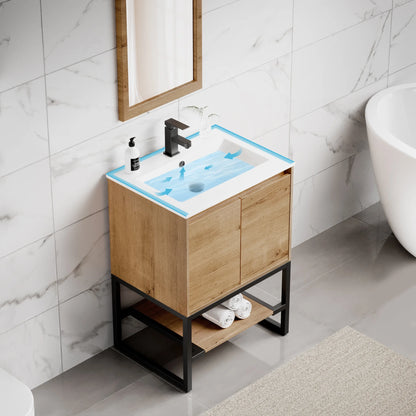 Eclife 24 Inch Freestanding Bathroom Vanity with Drop-In Sink Top, Water Efficient Faucet, Fast Drain, Overflow with Tiny Backsplash