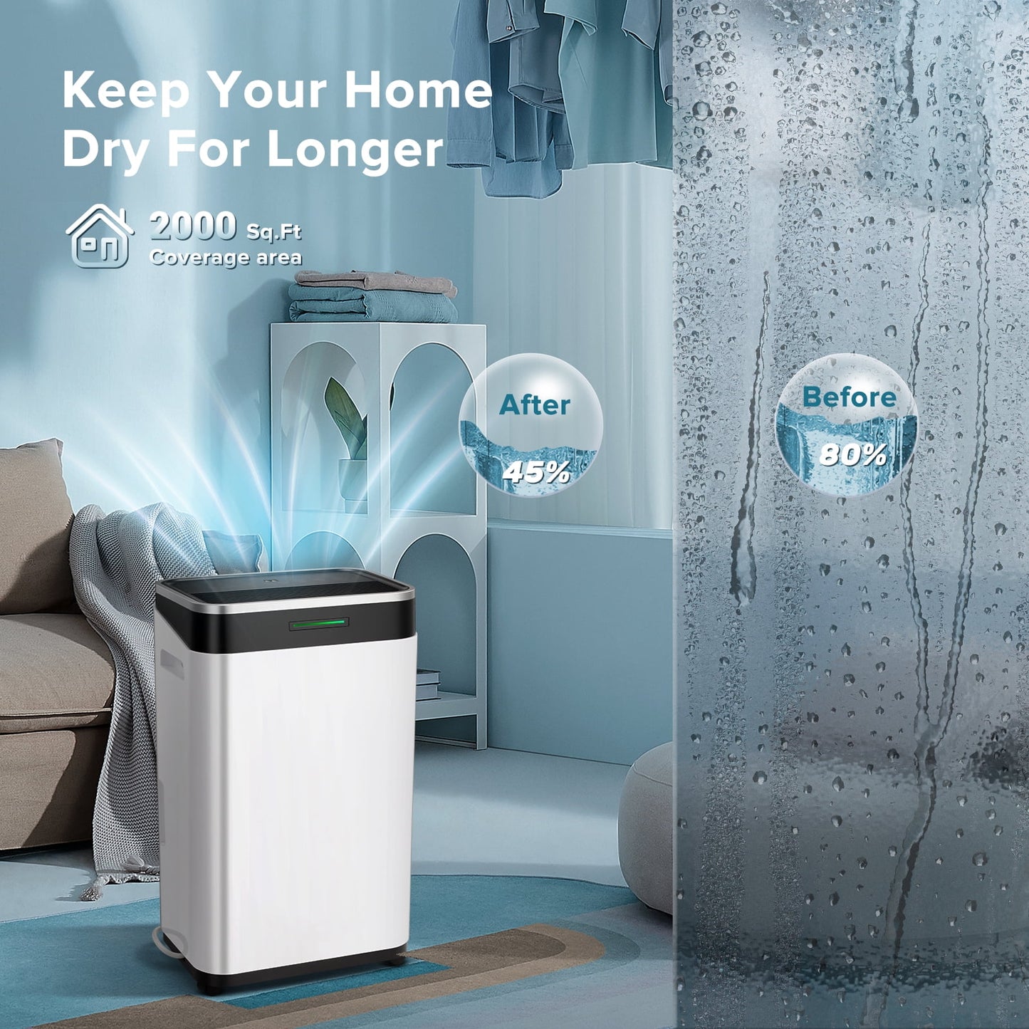 KISSAIR 15 Pints Dehumidifier, 3000 Sq. Ft Coverage Area with 1.72 gal Water Tank, 24H Timer, 3 Modes, Portable Dehumidifier for Basement/Bathroom/Laundry Room