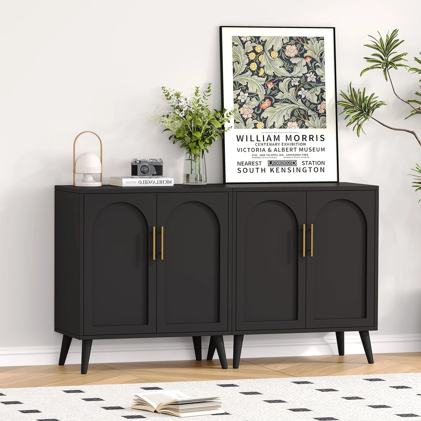 Rovaurx Set of 2 Rattan Storage Cabinet with Doors, Accent Bathroom Floor Cabinet, Modern Sideboard Buffet Cabinet for Living Room, Entryway, Dining Room and Kitchen, Natural