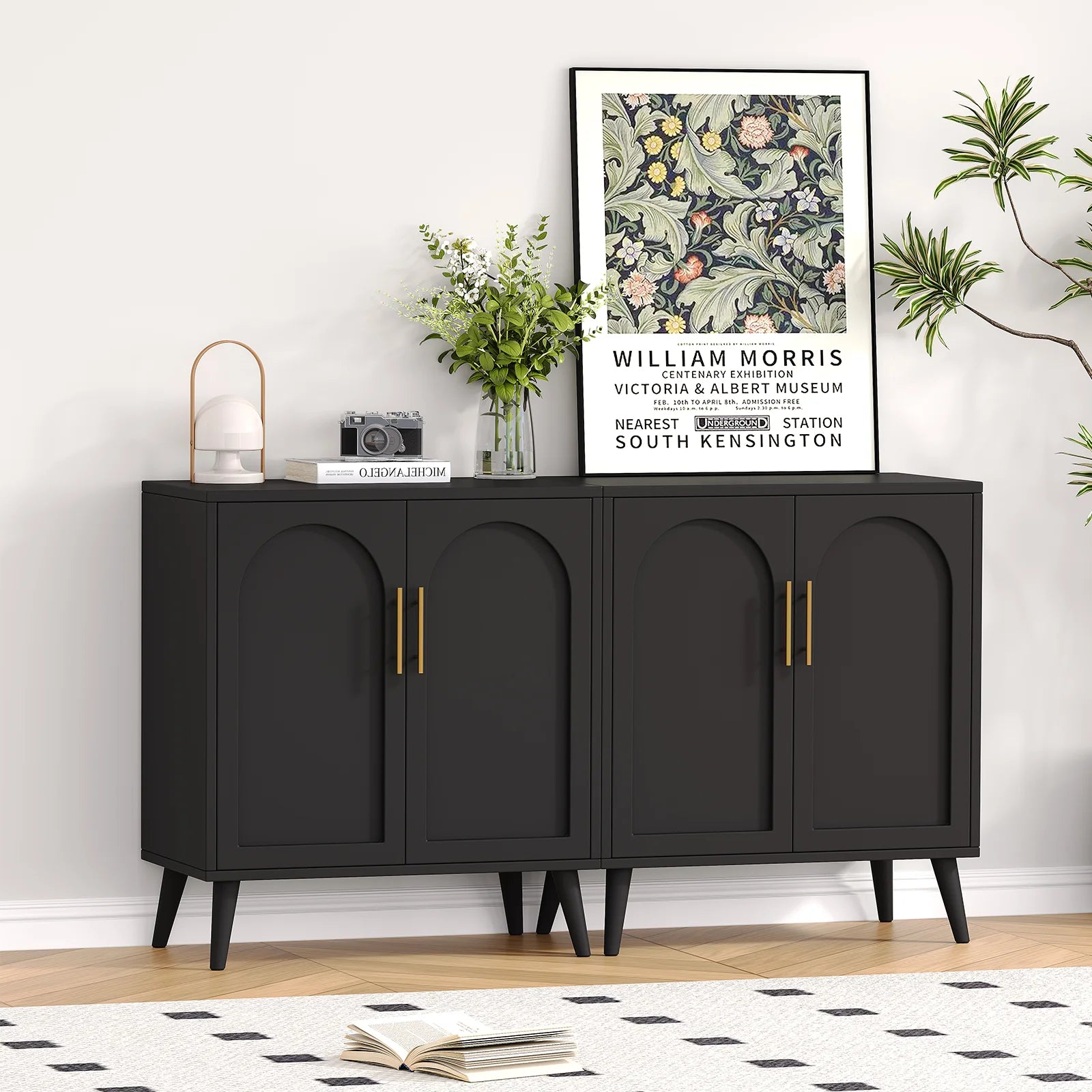 Rovaurx Set of 2 Rattan Storage Cabinet with Doors, Accent Bathroom Floor Cabinet, Modern Sideboard Buffet Cabinet for Living Room, Entryway, Dining Room and Kitchen, Natural