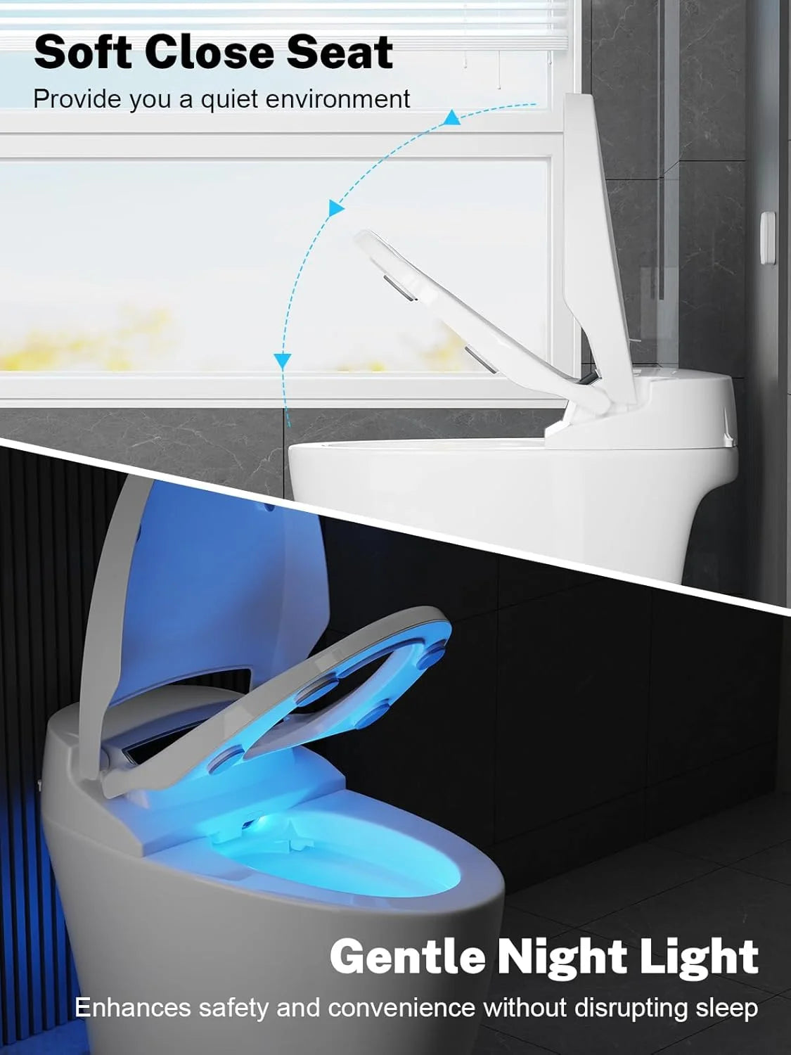 Vipbear Smart Toilet with Heated Seat and Night Light, Tankless Toilets for Bathroom, Modern One Piece Toilet Standard Comfort Height Toilet with Auto Flush, Auto Open Close Lid/Seat,Slow Close, ADA
