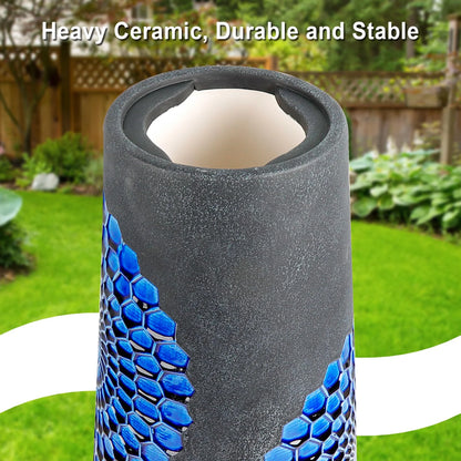 EFISPSS Ceramic Outdoor Bird Bath with Diamond and Blue Decor