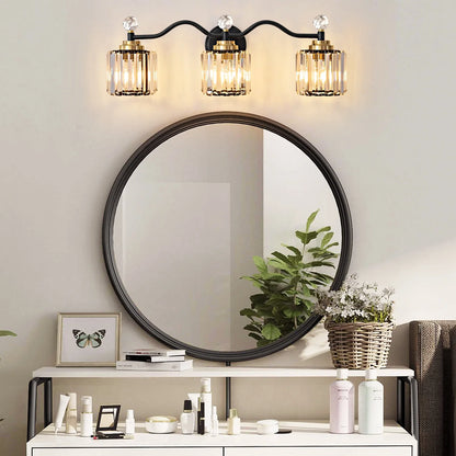 Deyidn 26" Modern 3-Light Black Gold Bathroom Vanity Light - Dimmable Bathroom Transitional Fixture with Crystal Glass Shades