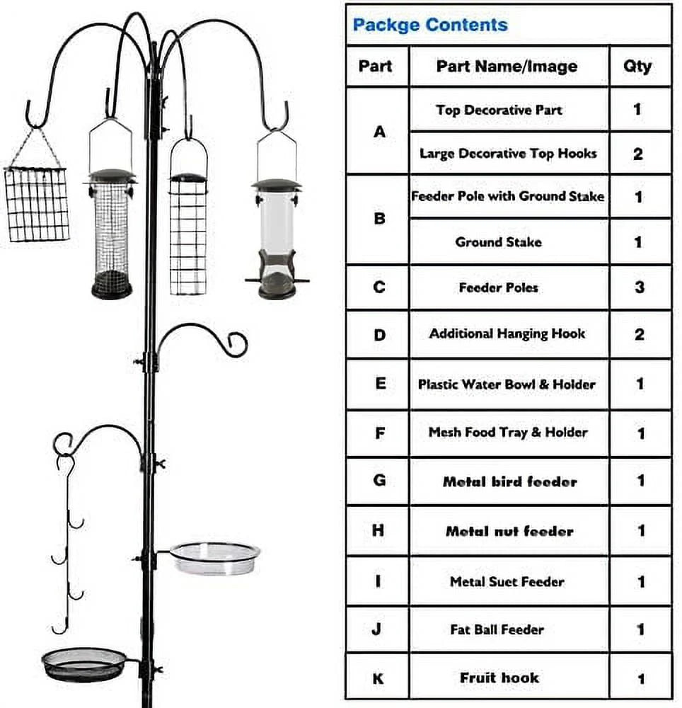Urban Deco Bird Feeding Station,A Set with 6 Bird Feeders Hanging,Bird Feeder Poles Kit Premium Bird Bath for Attracting Wild Birds,Black