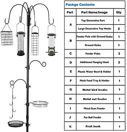 Urban Deco Bird Feeding Station,A Set with 6 Bird Feeders Hanging,Bird Feeder Poles Kit Premium Bird Bath for Attracting Wild Birds,Black