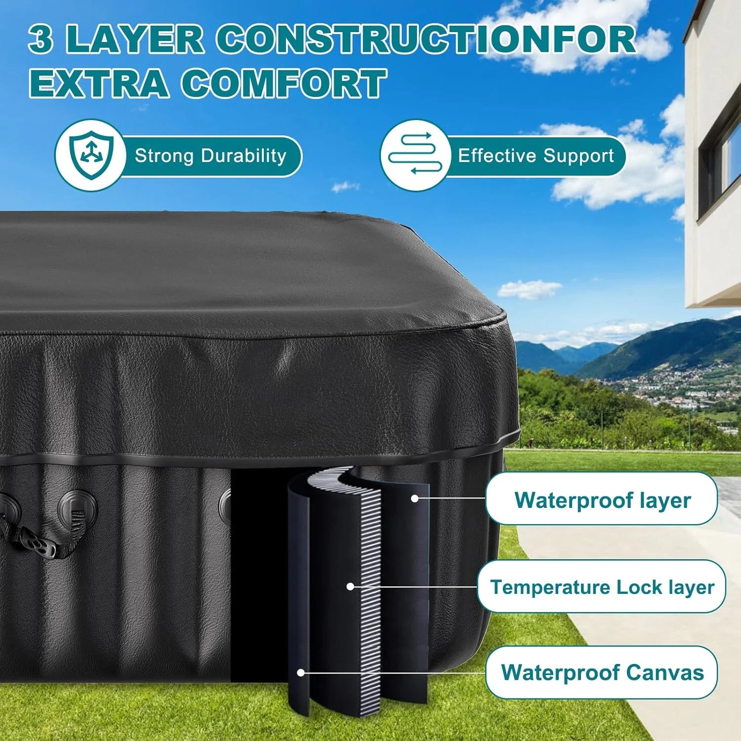 73" X 73" X 25" Inflatable Hot Tub for 4-6 Person Square, 240 Gallon Large Portable Hottub Spa with 130 Bubble Air Jets, Blow Up Spa Bathtub with LED Control Panel, 2 Filter, Temperature up to 104��F