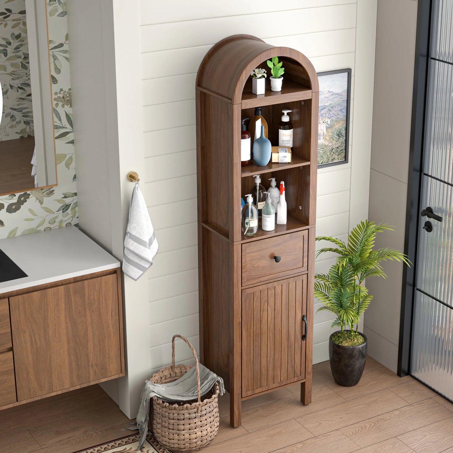 Furtivusia Bathroom Storage Cabinet Narrow Tall Cabinet Storage Tower with Door and Drawer