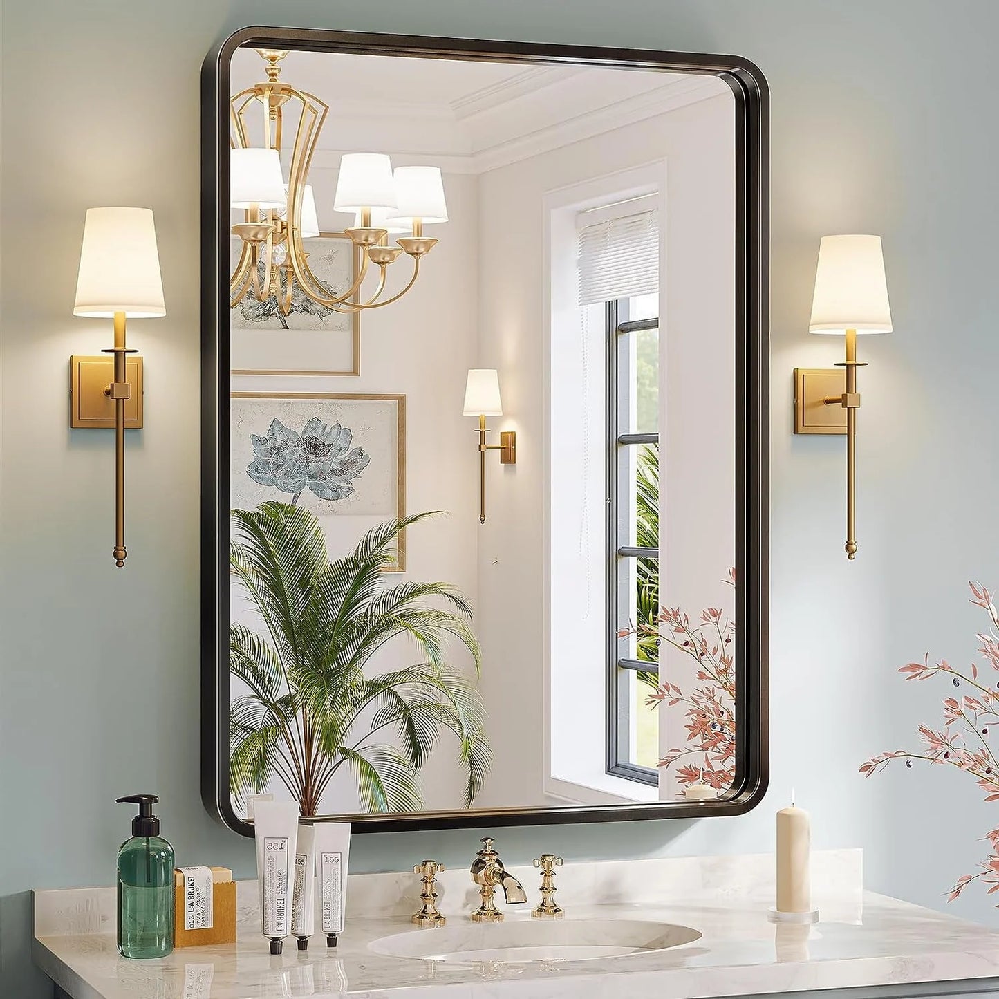 Brightify 24x36 Inch Black Bathroom Mirrors Wall Mirror, Modern Rectangle Bathroom Vanity Wall Mirror with HD Glass & Black Metal Frame for Living Room Mantel Bedroom Entryway, Horizontal / Vertical