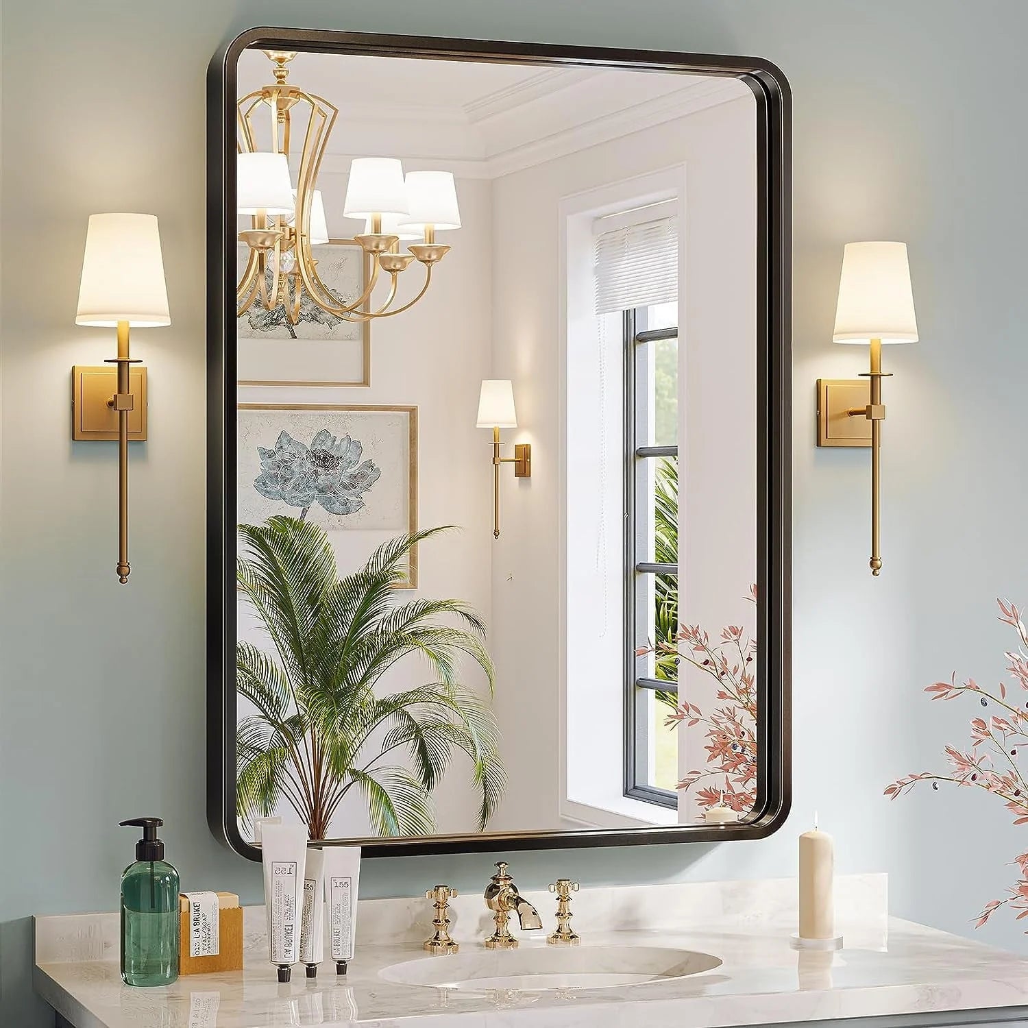 Brightify 24x36 Inch Black Bathroom Mirrors Wall Mirror, Modern Rectangle Bathroom Vanity Wall Mirror with HD Glass & Black Metal Frame for Living Room Mantel Bedroom Entryway, Horizontal / Vertical