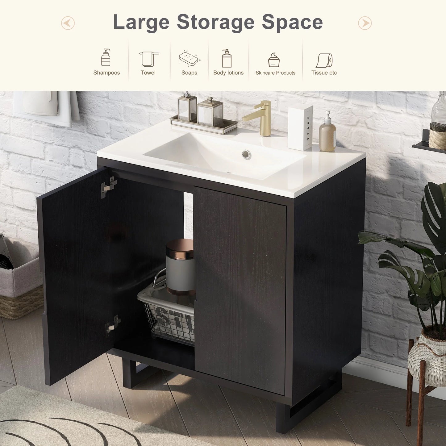 Harper & Bright Designs 30" Bathroom Vanity Set with Sink Combo Cabinet, Bathroom Vanity Storage Cabinet, Solid Wood Frame