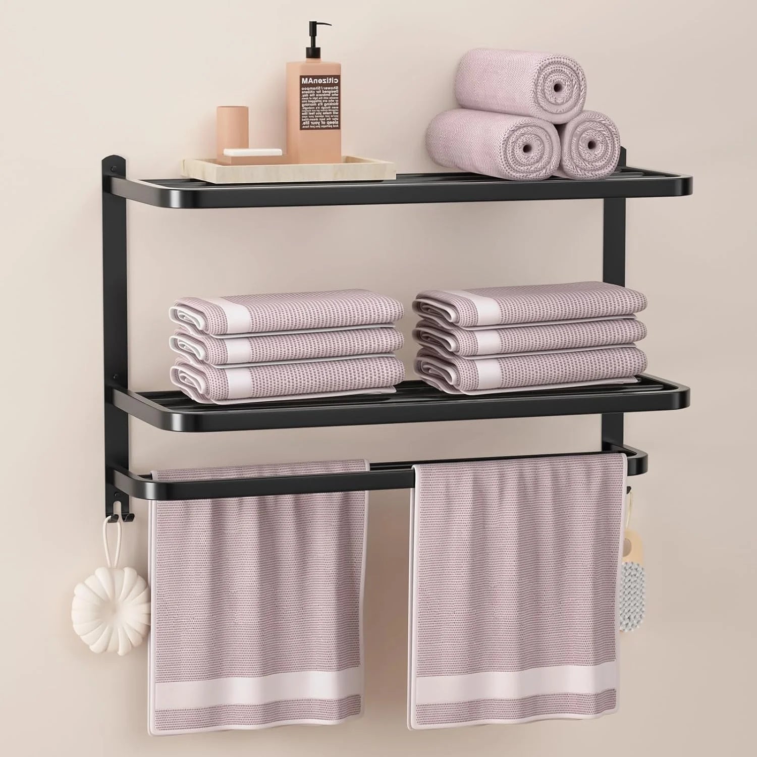 3-Tier Towel Racks for Bathroom with Towel Bars Multilayer Hotel Towel Shelf Stainless Steel Wall-Mounted Brushed Finish Holder with Towel Shelves 23 Inches