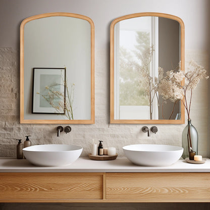 WallBeyond Wood Frame Rustic Arched Wall Mirror for Bathroom or Living Room Wall Decor, 24" �� 36", Natural Wood