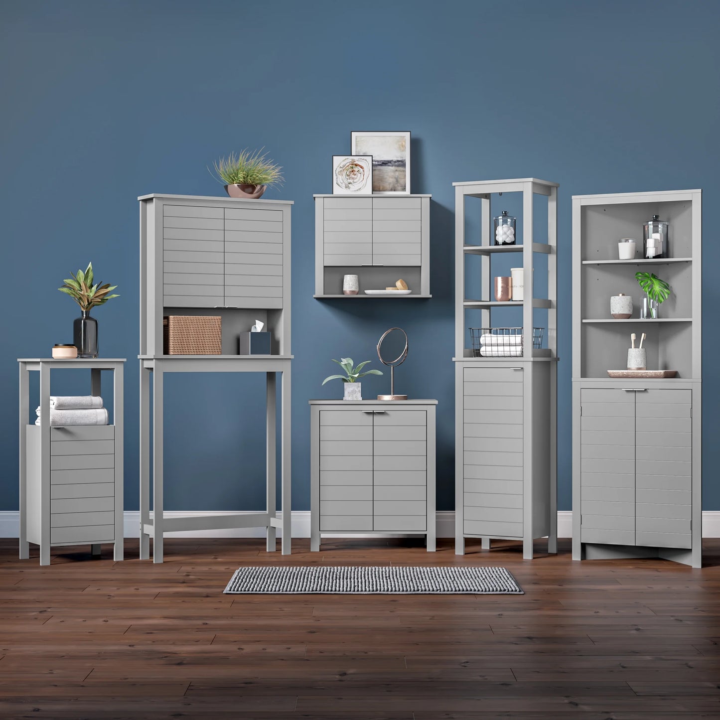 RiverRidge Madison Tall Corner Bathroom Linen Storage Cabinet with Open Shelves - Gray