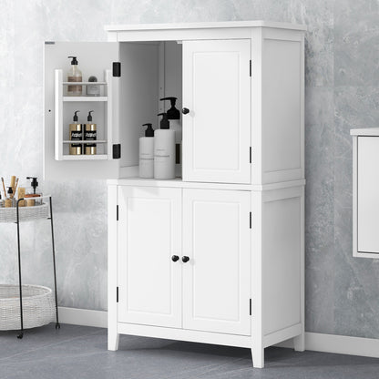 Bellemave Bathroom Floor Storage Cabinet with 4 Doors and Adjustable Shelf Freestanding Cabinet Multifunctional Small Storage Organizer for Living Room 23.6�?x 11.8�?x 43.3�?(White, 4 Doors)