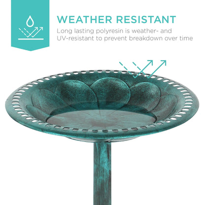 Best Choice Products Outdoor Rustic Pedestal Bird Bath Accent for Garden, Yard w/ Fleur-de-Lis Accents Green