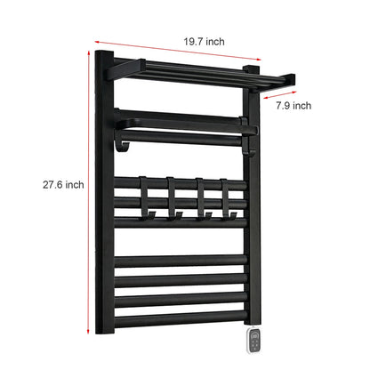 Heated Towel Rack Aluminum Heater Bathroom Warmer Shelf, Remote Control, 10 Rails+ 6 Hooks