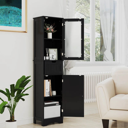 Costway Tall Bathroom Cabinet with Adjustable Shelves Deep Drawer for Living Room Black